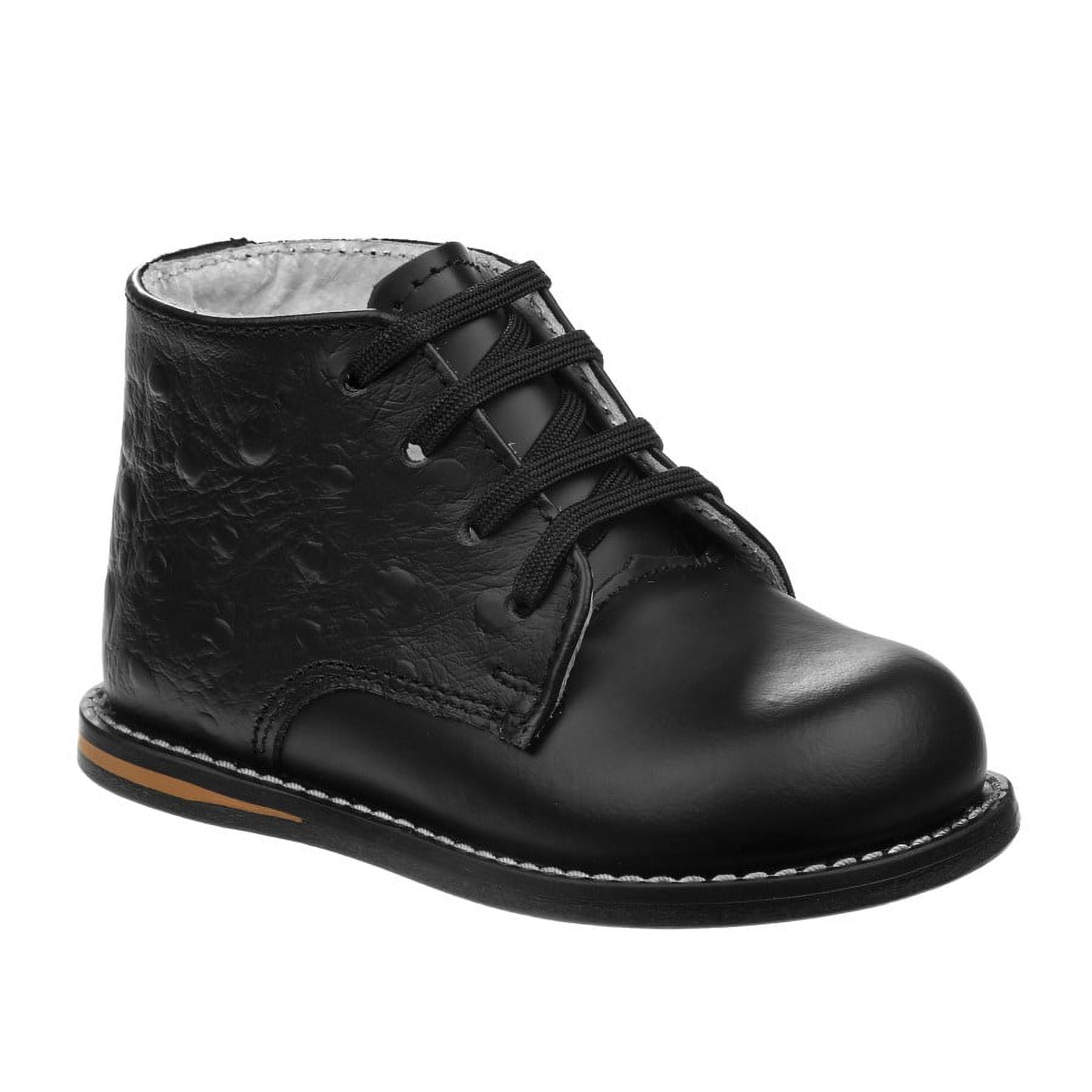 Josmo Unisex Baby Walking Shoes, First Walker Shoes, Genuine Leather Classic Smooth Ostritch Infant Shoes, Matte Black, Size: 3