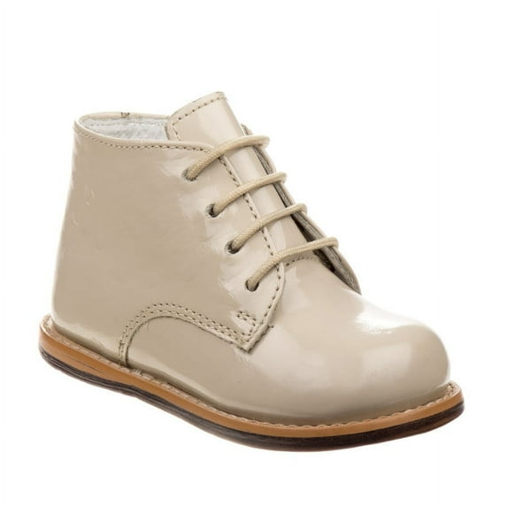 Josmo Unisex Baby Walking Shoes, First Walker Shoes, Genuine Leather Patent Ostritch Infant Shoes, Beige, Size: 4