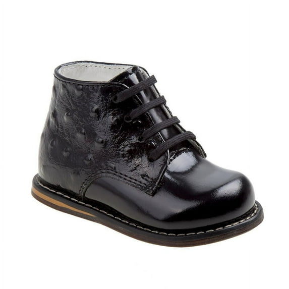 Josmo Unisex Baby Walking Shoes, First Walker Shoes, Genuine Leather Patent Ostritch Infant Shoes, Black, Size: 2