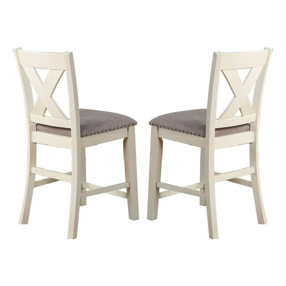 Joss 40 Inch Cottage Wood Counter Height Chair Set of 2 Gray Seat Cream - Saltoro Sherpi