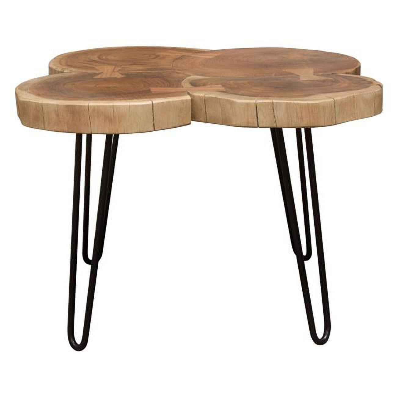 28" Square Natural Acacia & Black Metal Contemporary Coffee Table
