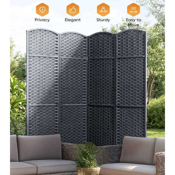 Jostyle 4 Panel All-Weather Room Divider Privacy Screen, Durable Folding Partition with Sturdy Pine Frame & Premium UV-Resistant Polypropylene Slate Gray, Waterproof Freestanding Indoor Outdoor Use