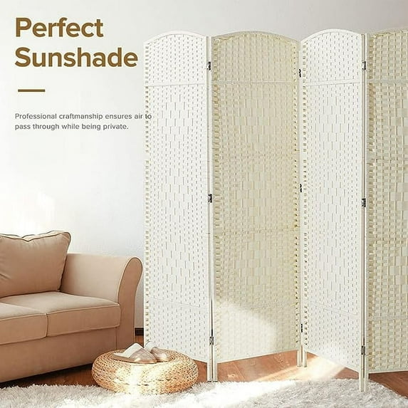 Jostyle 4 Panel Portable Room Divider Privacy Screen Freestanding Rattan Room Partition for Enhanced Privacy White