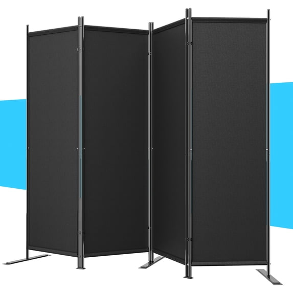 Jostyle 4 Panel Room Divider, Black Privacy Screen Wall Divider with Opaque Waterproof Polyester Fabric & Reinforced Q195 Steel Frame, Foldable Portable Partition for Office Home Bedroom