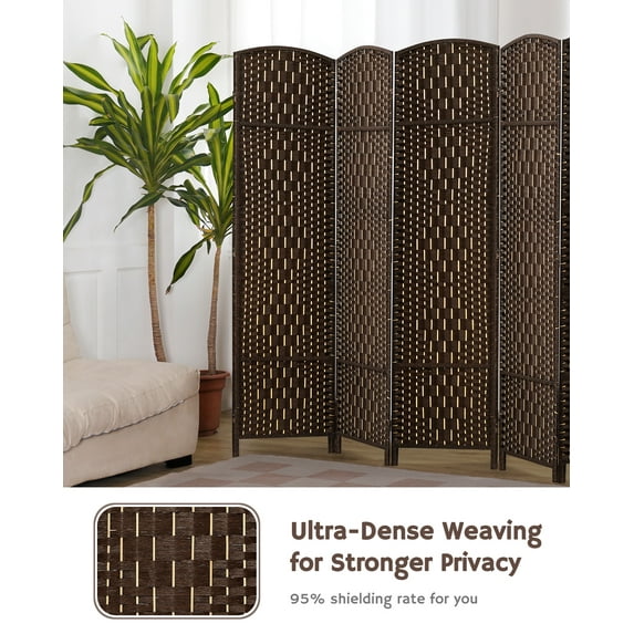 Jostyle 4 Panel Room Divider Folding Privacy Screen Freestanding Rattan Room Partition for Enhanced Privacy Brown
