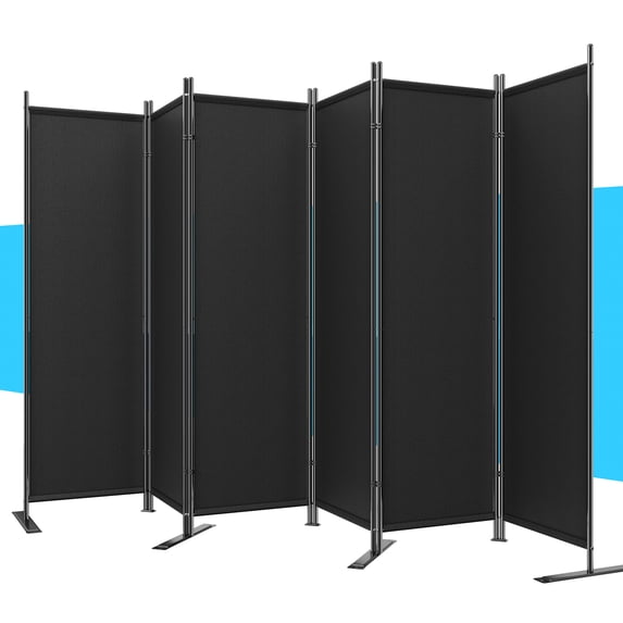 Jostyle 6 Panel Room Divider, Black Privacy Screen Wall Divider with Opaque Waterproof Polyester Fabric & Reinforced Q195 Steel Frame, Foldable Portable Partition for Office Home Bedroom