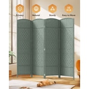 Jostyle 6ft Room Divider with Hand-Woven Design, 4-Panel Folding Privacy Screen Freestanding Gray-Green