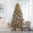 thumbnail image 1 of Jostyle Pre-Lit 9ft Artificial Christmas Tree, Feel Real Snow Flocked PE Tree with 1000 Clear Lights and Red Berries, Holiday Christmas Pre-Decorated Tree for Home, Office, Party Decoration, 1 of 8