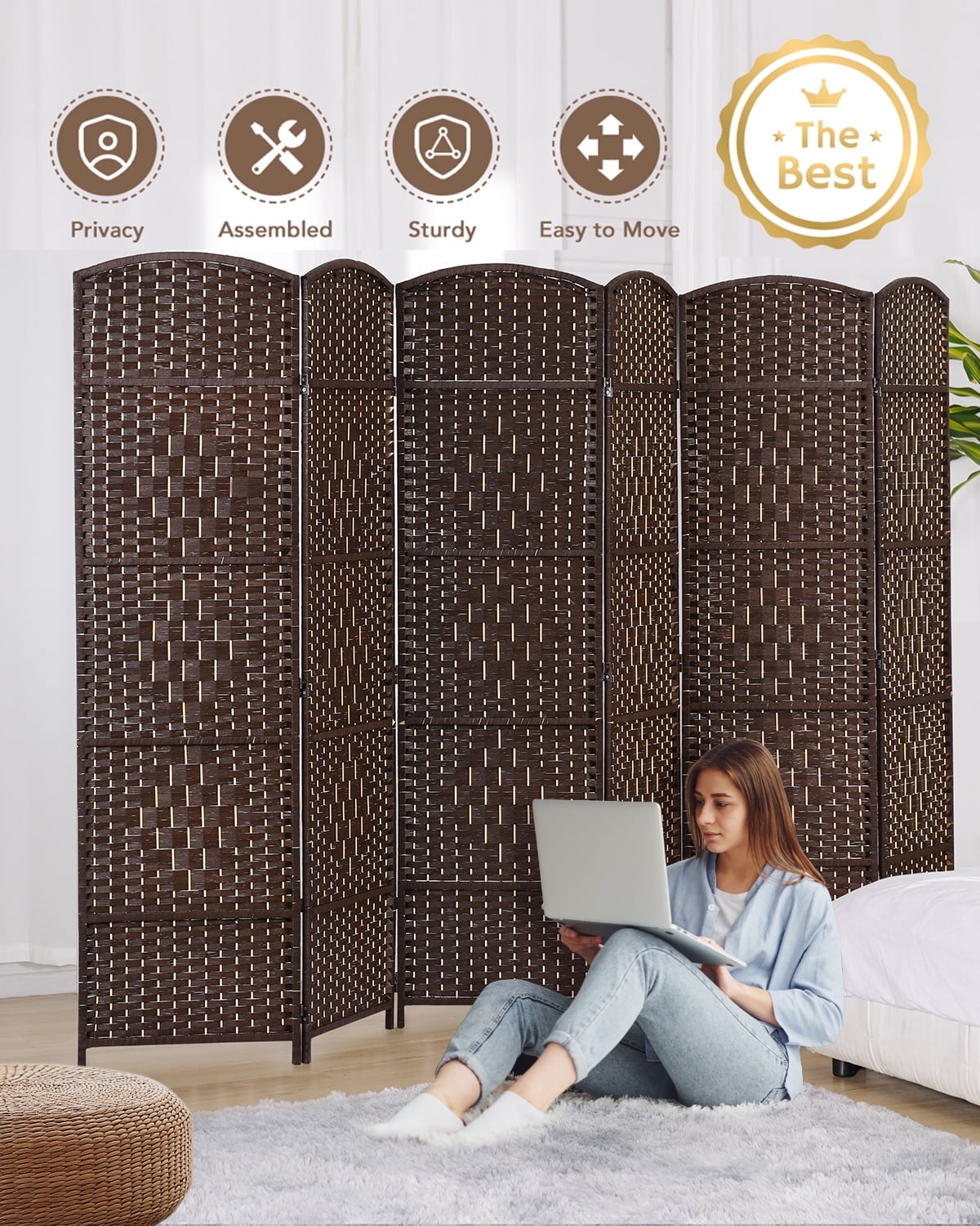 Jostyle Room Divider 6 Ft. Tall Extra Wide Privacy Screen, Folding Privacy Screens Freestanding Mocha - Walmart.com