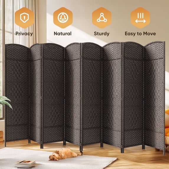 Jostyle Room Divider 6ft. Tall Extra Wide Extra Wide Privacy Screen, Folding Privacy Screens with Diamond Double-Weave Room dividers and Freestanding Room Dividers Privacy Screens (Espresso, 8-Panel)