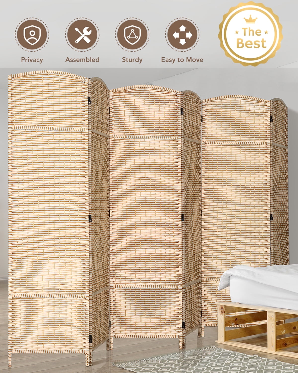 Jostyle 6ft Tall Extra Wide Room Divider, Diamond Double-Weave Stripe