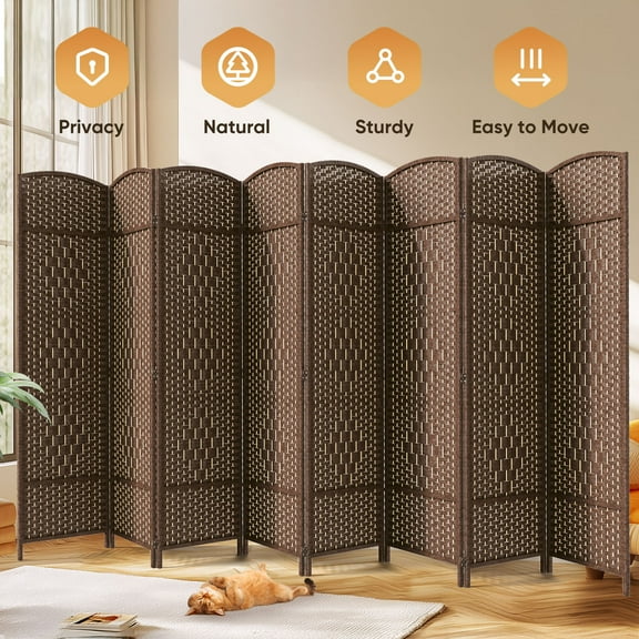 Jostyle Room Divider 6ft. Tall Extra Wide Privacy Screen, Folding Privacy Screens with Diamond Double-Weave Room dividers and Freestanding Room Dividers Privacy Screens(Mocha, 8-Panel)