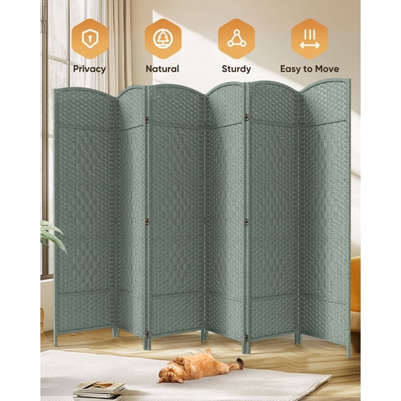 Jostyle Room Divider 6ft. Tall Extra Wide Privacy Screen, Folding Privacy Screens Freestanding Gray-Green