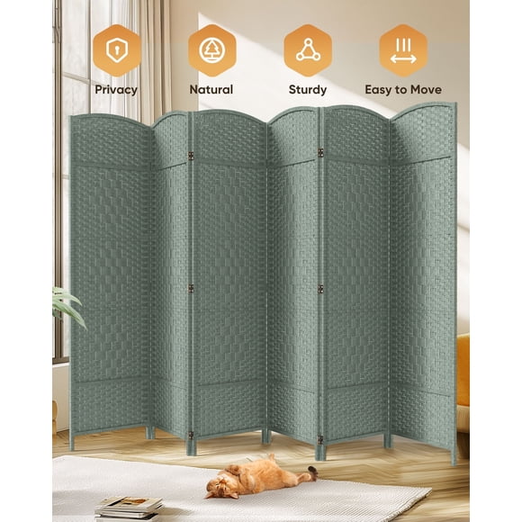 Jostyle Room Divider 6ft. Tall Extra Wide Privacy Screen, Folding Privacy Screens Freestanding Gray-Green
