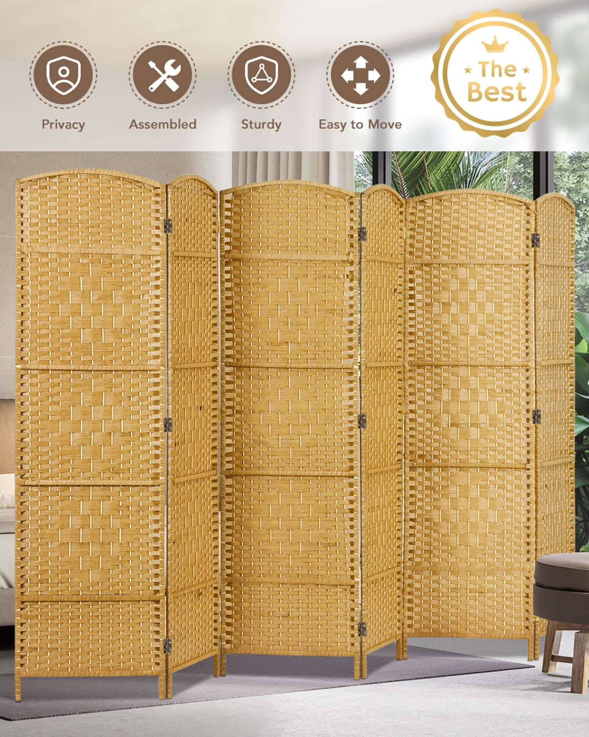Jostyle Room Divider 6ft. Tall Extra Wide Privacy Screen, Folding Privacy Screens Freestanding Nature