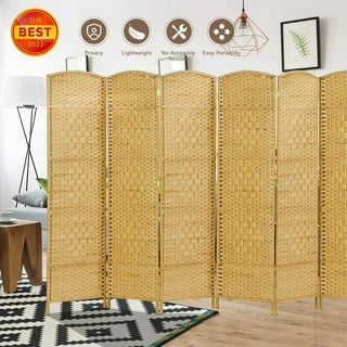 MyGift 3-Panel Dark Brown Wood Mesh Woven Design Freestanding Folding ...