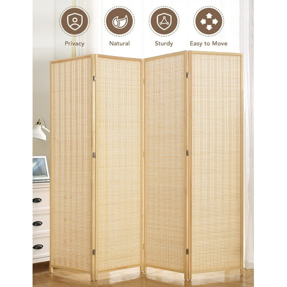 Jostyle Room Divider Privacy Screen with Natural Bamboo, 4-Panel 5-Panel 6-Panel Folding Privacy Screens, Freestanding Room Divider