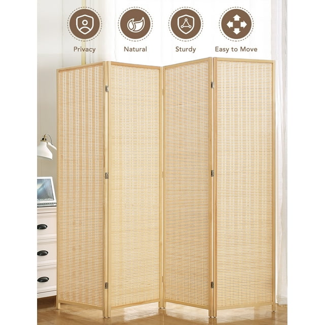 Jostyle Natural Bamboo Room Divider, 4-6 Panel Folding Privacy Screens ...