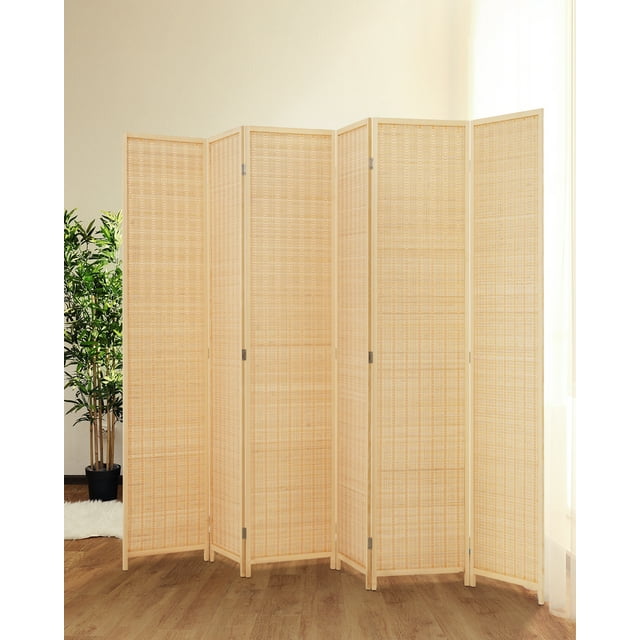 Jostyle Room Divider Privacy Screen with Natural Bamboo, 6 Panel ...