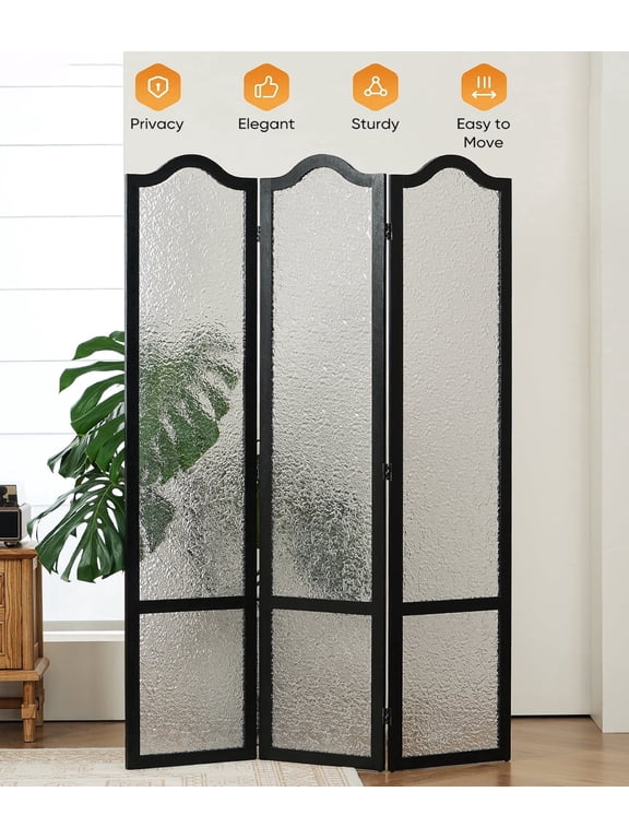 3 Panel Acrylic Room Divider Privacy Screen Translucent Folding Partition with Paulownia Wood Frame Black, Shatterproof & Space-Saving for Living Room, Bedroom, Office