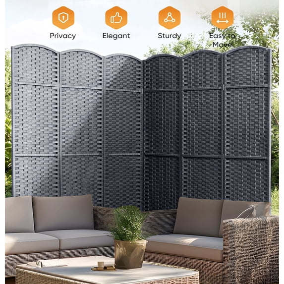 Jostyle 6 Panel All-Weather Room Divider Privacy Screen, Durable Folding Partition with Sturdy Pine Frame & Premium UV-Resistant Polypropylene Slate Gray, Waterproof Windproof Indoor Outdoor Use