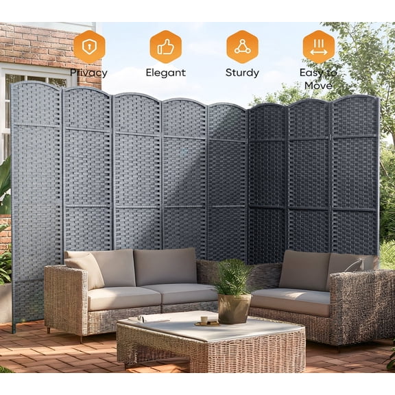 Jostyle 8 Panel All-Weather Room Divider Privacy Screen, Durable Folding Partition with Sturdy Pine Frame & Premium UV-Resistant Polypropylene Slate Gray, Waterproof Windproof Indoor Outdoor Use