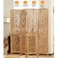 thumbnail image 1 of Jostyle 4 Panel Solid Wood Room Divider Privacy Screen - Freestanding Folding Partition with Leaves Openwork Design, Paulownia Wood Frame Natural, No Assembly for Living Room, Bedroom, Office, 1 of 12
