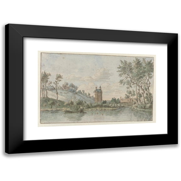 Josua de Grave 14x11 Black Modern Framed Museum Art Print Titled - Landscape with Huis Kluys, Near Brussels (1674)