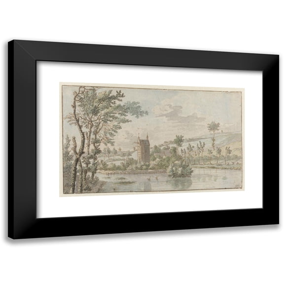 Josua de Grave 18x13 Black Modern Framed Museum Art Print Titled - Landscape with Huis Kluys, Near Brussels (1674)