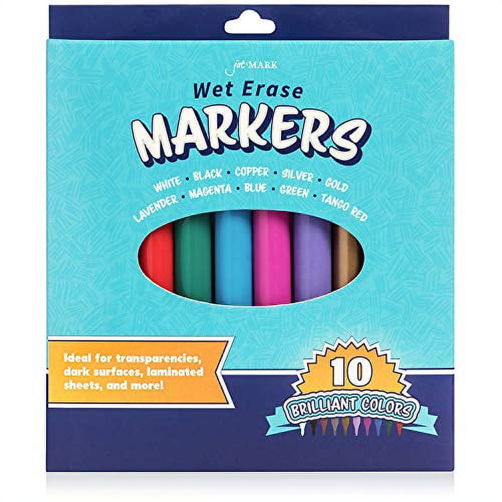 Jot & Mark Wet Erase Markers (10 Color Set) Bright Colors for Writing