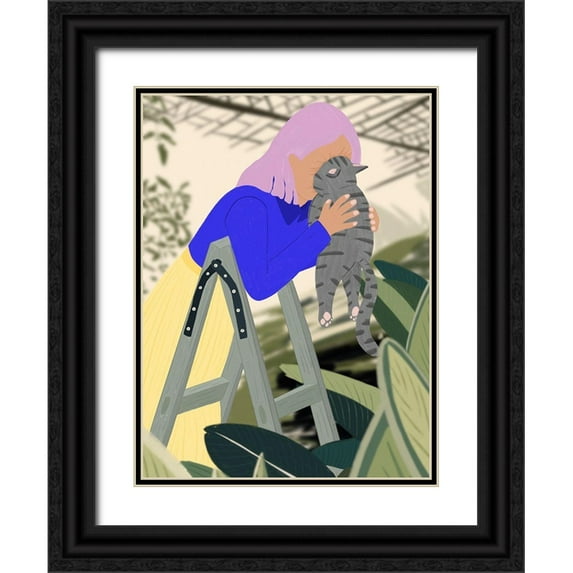 Jotadejai 19x24 Black Ornate Wood Framed with Double Matting Museum Art Print Titled - Hi Kitty-I love you!