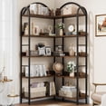 thumbnail image 1 of Jotoa Arched Corner Bookshelf, Industrial L Shaped Bookshelf 5 Tier Corner Shelf with Metal Frame, Large Corner Display Rack for Living Room Bedroom Brown, 1 of 6