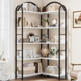 thumbnail image 1 of Jotoa Arched Corner Bookshelf, Industrial L Shaped Bookshelf 5 Tier Corner Shelf with Metal Frame, Large Corner Display Rack for Living Room Bedroom White, 1 of 6