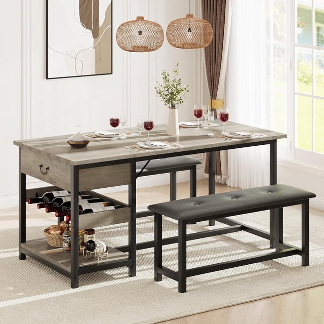 Jotoa Kitchen Dining Table Set with Upholstered Benches, Kitchen Dining ...