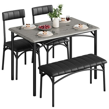 Jotoa Kitchen Table and Chairs for 4, Rectangular Kitchen Table Set with Upholstered Bench, for Small Space, Apartment, Dinner-Gray