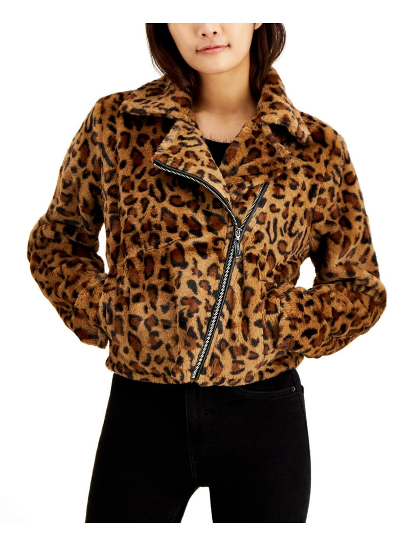 ジャケット・アウター LEOPARD HUNTING JACKET Jou Jou Juniors' Faux-Fur Leopard-Print Moto Jacket, Brown