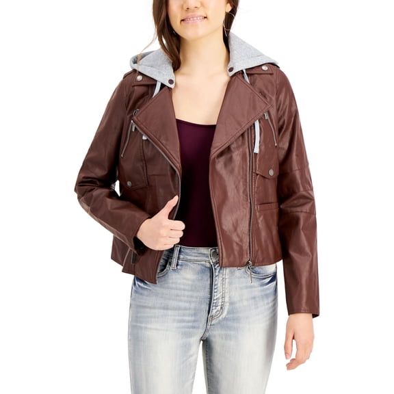 Jou Jou Juniors Hoodie Faux-leather Coat, Brown, Medium