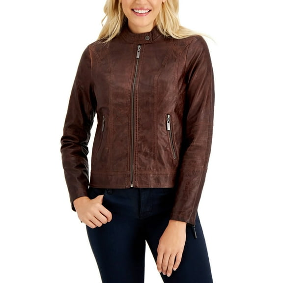 Jou Jou Women's Brown Faux Leather Jacket