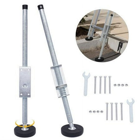 JouZYA Adjustable Ladder Leveler for Leg Leveling Tool, 18.5" - 22.44", Iron and Rubber Silver and Black