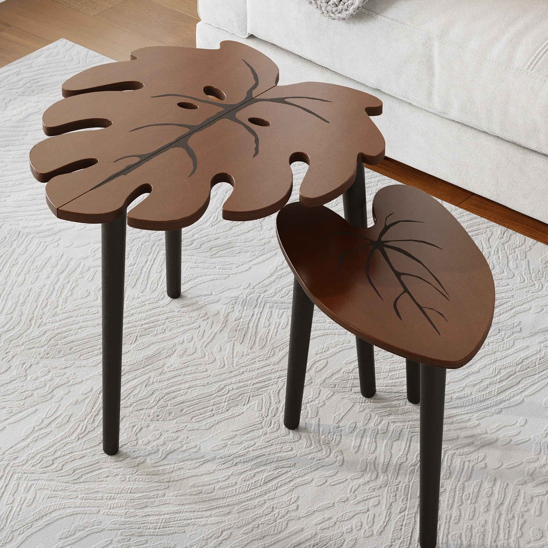 Jouetondream Set of 2 Nesting Coffee Table, Triangle Wooden End Table Modern Minimalist Side Table Set for Living Room Bedroom, Rustic Brown