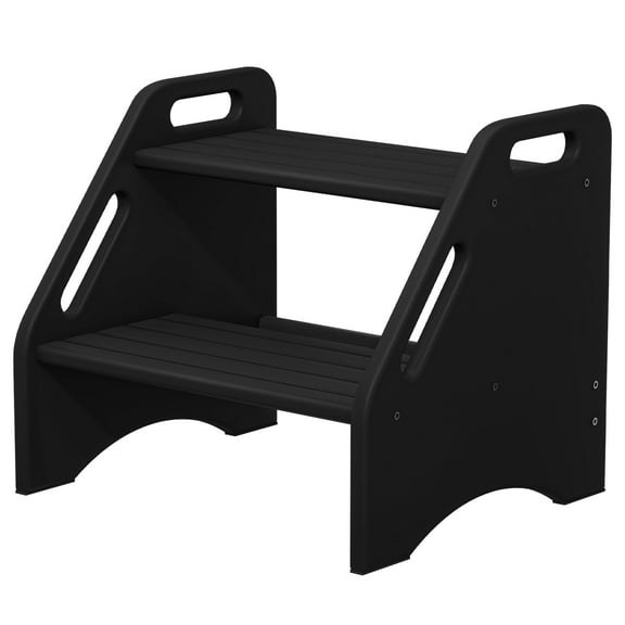 Jouetondream Two Step Stools, Bamboo Step Stool for kids, Non-Slip Toddler Stool with Handles for Bathroom, Bedside, kitchen, Living room, Black