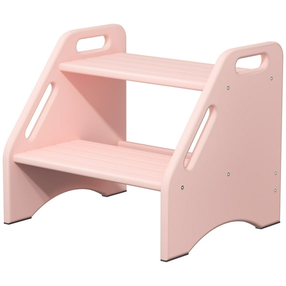 Jouetondream Two Step Stools, Bamboo Step Stool for kids, Non-Slip Toddler Stool with Handles for Bathroom, Bedside, kitchen, Living room, Pink