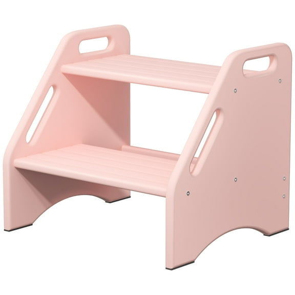 Jouetondream Two Step Stools, Bamboo Step Stool for kids, Non-Slip Toddler Stool with Handles for Bathroom, Bedside, kitchen, Living room, Pink
