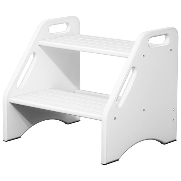Jouetondream Two Step Stools, Bamboo Step Stool for kids, Non-Slip Toddler Stool with Handles for Bathroom, Bedside, kitchen, Living room, White