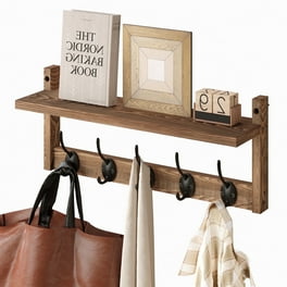 Wooden Wall Mount Coat Rack with Flip-Down Hooks for Entryway