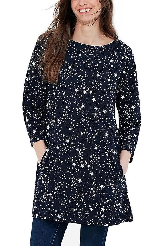 Women's Anise Bonfire Sky Star Print Tunic Dress (Navy/White, US 8/Medium)