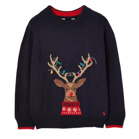 Joules Boy's Cracking Reindeer Family Christmas Sweater, Navy, 11 Years