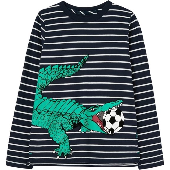 Joules Boy's Finlay Long Sleeve Top (Navy Stripe Crocodile, 4 Years)