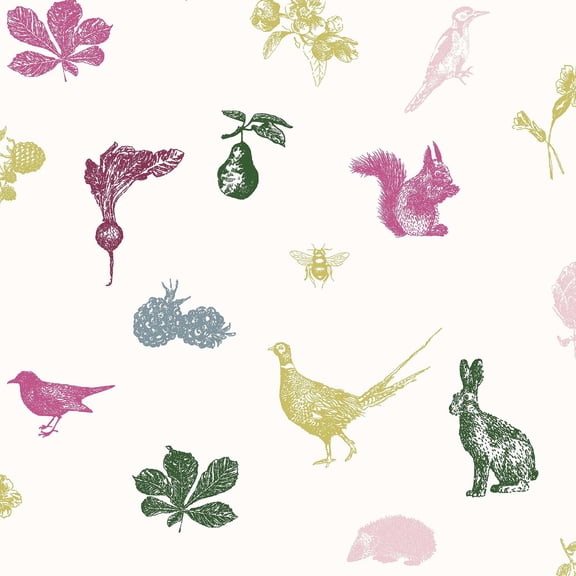 Joules Etched Woodland Crme Multi Wallpaper