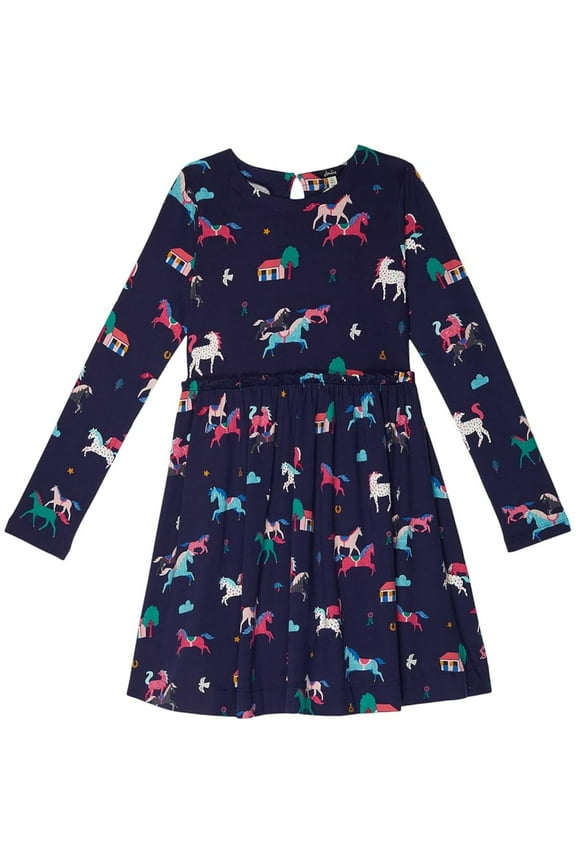 Girl's Hampton Dress (Toddler/Little Kids/Big Kids) Navy Ponies, 9 Years